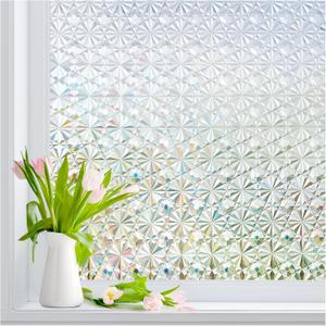 Windimiley 3D Diamond Frosted Window Privacy Film, Static Cling No-Glue Removable Vinyl, UV Blocking Heat Control for Bathroom Bedroom Door, 45.2 x 157.4 inch