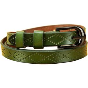 uxcell® Women Exotic Embossed Diamond Pattern Single Pin Buckle Slender Waist Belt