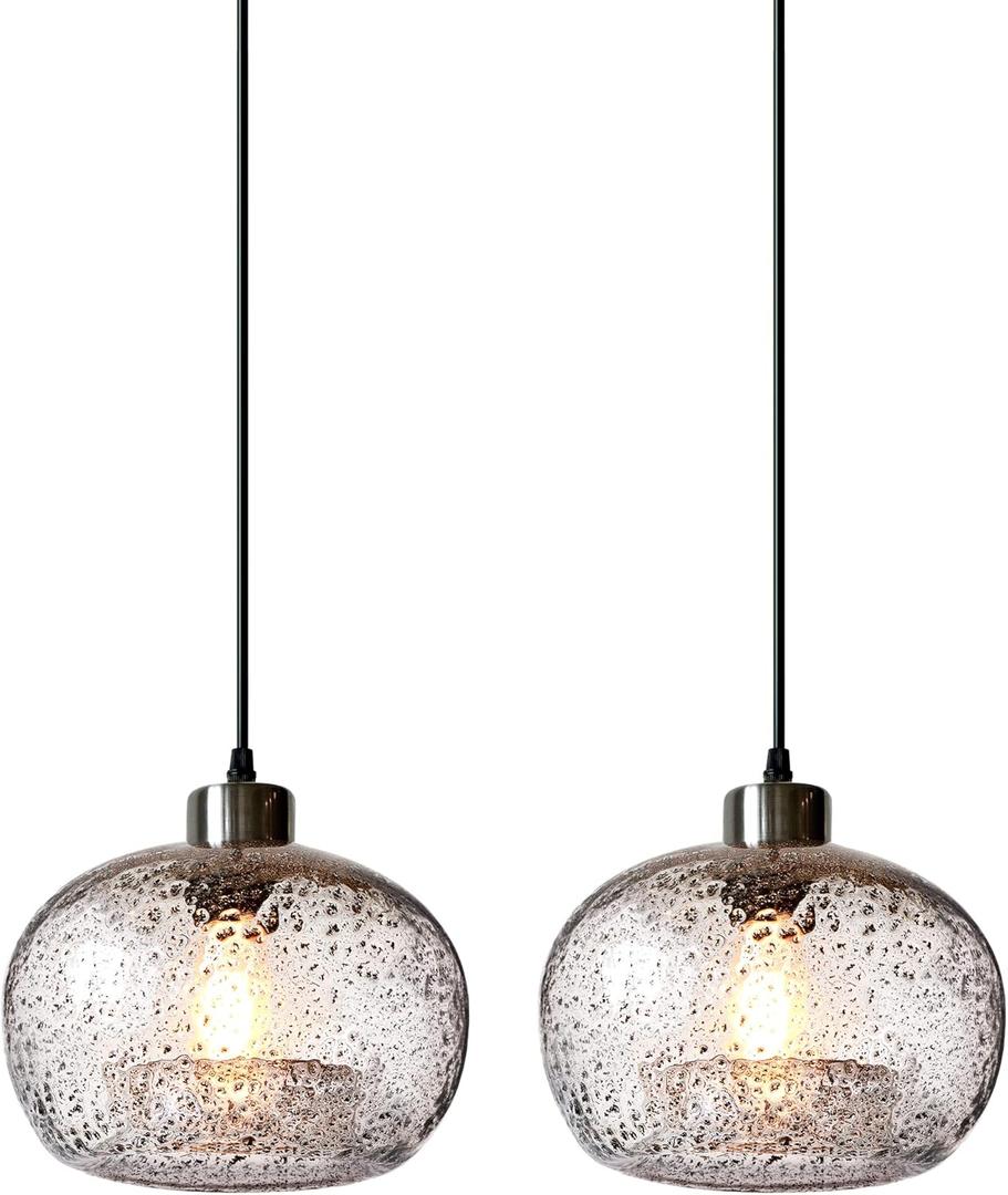 CASAMOTION Pendant Lights Kitchen Island Glass Pendant Lighting Marble Clear Color Hand Blown Art Globe Over Dining Room Table Bathroom 8.7 Inch Diam 2 Pack