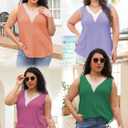VISLILY Women's-Plus-Size-Summer-Tank-Tops Lace Trim Deep V Neck Shirts Cute Sleeveless Tunics Trendy Eyelet Blouses XL-5XL (Orange, XXL)