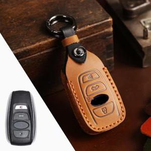 for 2023 Subaru Smart Key Case Cover, Handmade Leather Keychain Cover, With Metal Keychain for Forester Outback Crosstrek WRX Ascent BRZ Impreza Legacy Smart Key (Brown)