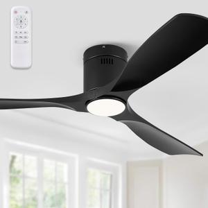 52" Ceiling Fans with Lights and Remote Control,Modern Flush Mount Ceiling Fan with 3 LED Colors,Outdoor Low Profile Ceiling Fans with 6-Speeds Timer DC Motor for Bedroom Living Room Patio (Black)
