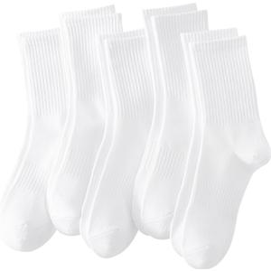 Rehelu Womens Crew Socks Cotton Long Gym Socks Lightweight Athletic Running Socks, 9-11, White