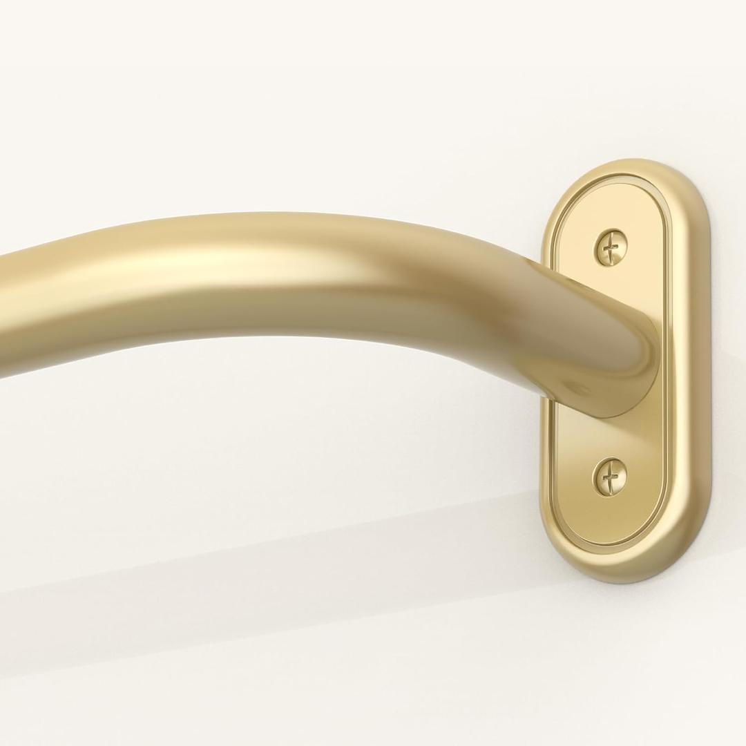JRZOO Wrap Around Curtain Rods Gold, Blackout Heavy Duty Curtain Pole for Windows 48 to 84 Inch, 1" Decorative Room Darkening Curved Modern Drapery Rod (Gold/Unique Design/All Matel)