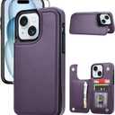 Wallet Case Compatible with iPhone 15 6.1,Slim Protective case with Card Holder, PU Leather Kickstand Card Slots Case with a Screen Protector-Purple