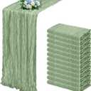 12 Pack Sage Green Cheesecloth Table Runner 17x108 Inch Semi Sheer Boho Gauze Cheese Cloth Fabric Table Runners, for Wedding Party Baby Shower Birthday Home Decor Garden Farmhouse