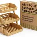 Bamboo Fruit Basket 3-Tier - Premium Produce Bamboo Basket for Kitchen - Durable & Easy to Assemble Stand for Countertop - Perfect Holder for Vegetables, Bread, Snacks & More