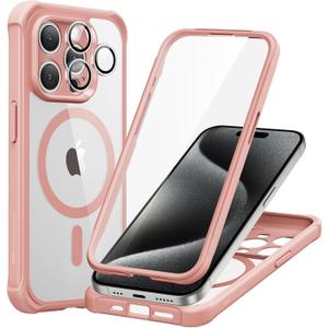 ESR for iPhone 15 Pro Max Case, Compatible with MagSafe, Full-Body Military-Grade Drop Proof Case with Built-in 9H+ Tempered Glass Screen Protector, Armor Series, Clear Pink
