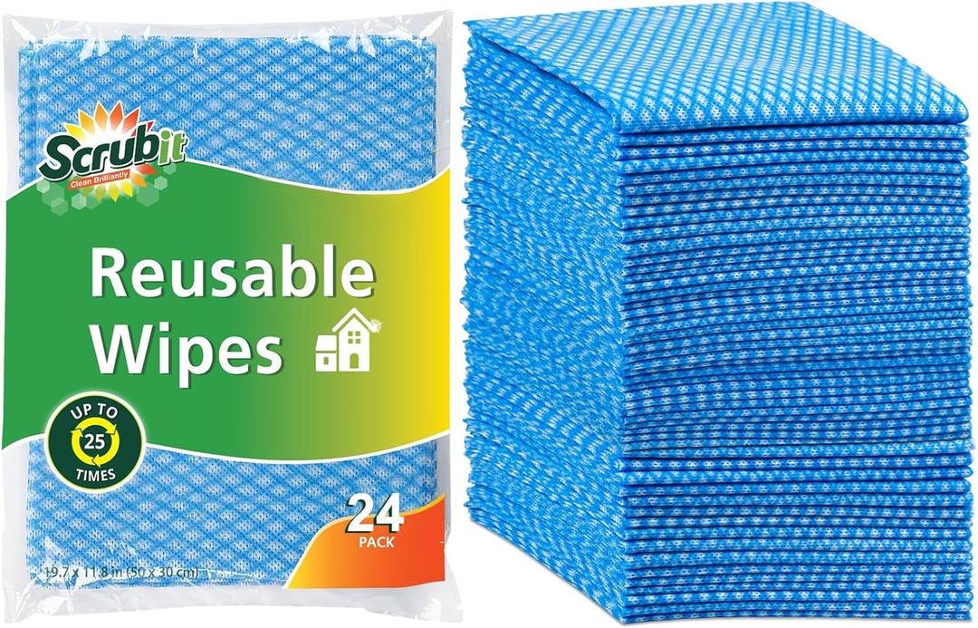 SCRUBIT Reusable Handy Wipes  Cleaning Cloth for House and Office - Dish Cloths for Washing Dishes - Multi Purpose Cleaning Towels (12 x 20 in) 24 Pack