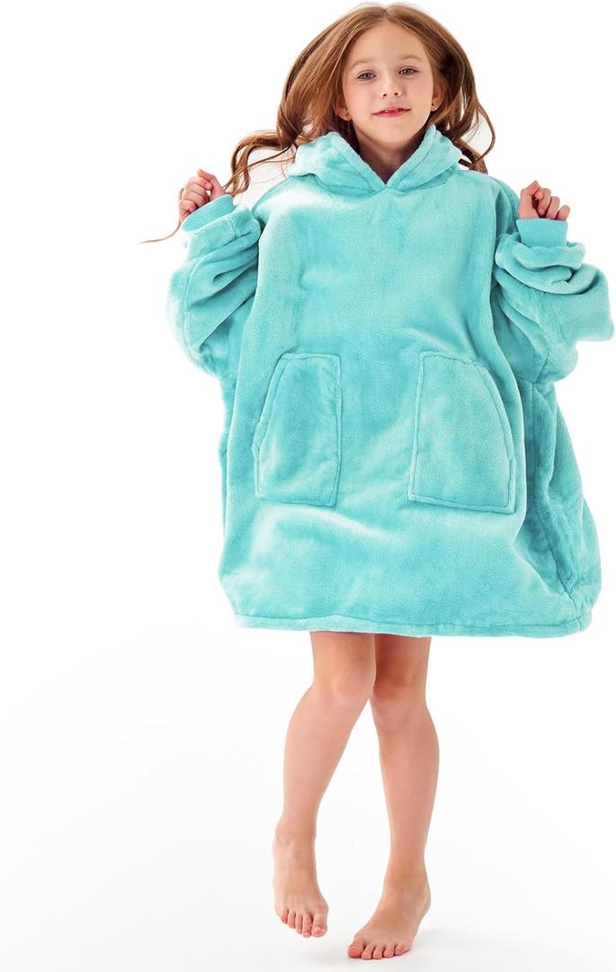 Aemicion Wearable Blanket Hoodie for Kids Super Soft Warm Oversized Hooded Blanket Sweatshirt Hoodie Blanket for Boys Girls Teal, Size: Kids