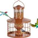 Caged Bird Feeders Squirrel-Proof, Metal, 2.8 Lbs Capacity-Cage Tube Seed Feeders with Tray Outdoor Hanging, Attract Birds,Detachable Cleaning, Starling Proof Wild Bird FeederBrown