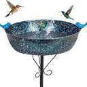 Outdoor Garden Bird Bath, Metal Birdbath with Stable Stakes Bird Feeders for Outdoor Yard Lawn Patio (3" Deep*35" Height)