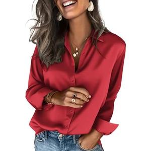 Zeagoo Satin Blouses for Women Silk Button Down Shirts Long Sleeve Business Casual Tops, Size M