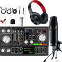 Podcast Equipment Bundle Aluminum Alloy Panel with Studio Condenser Microphone Sound DJ Mixer Broadcast Audio Interface DIY Sound Effect For PC Laptop Phone,Streaming Recording, Black (HS-AP901 (Black))