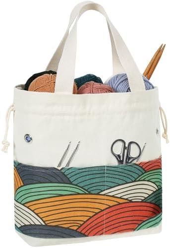 TOGETRUE Yarn Bag, Knitting Crochet Tote Bag, Yarn Storage Bags Organizer, Crochet Bags for Crocheting Project, Store Skein Ball, Short Knitting Needle (Color Arc)