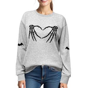Halloween Sweatshirts for Women:Skull Graphic Crewneck Long Sleeve Tops Lightweight Pullover Sweatshirts Grey, Medium