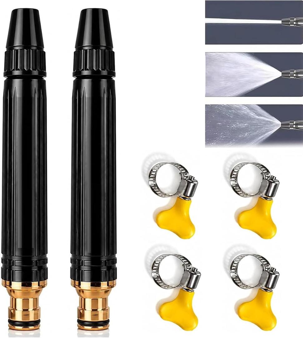 2 Pack High Pressure Hose Nozzle, Adjustable Garden Hose Spray Nozzle with 3 Spray Patterns, Metal Water Spray Gun for Car Washing, Lawn Watering, Patio Cleaning and Outdoor Use