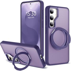 for Samsung Galaxy S25 Plus Case with 360Rotatable Magnetic Ring Stand Compatible with Mag-Safe Military Protection Shockproof Matte Translucent Phone Cases for Galaxy S25+,Dark Purple