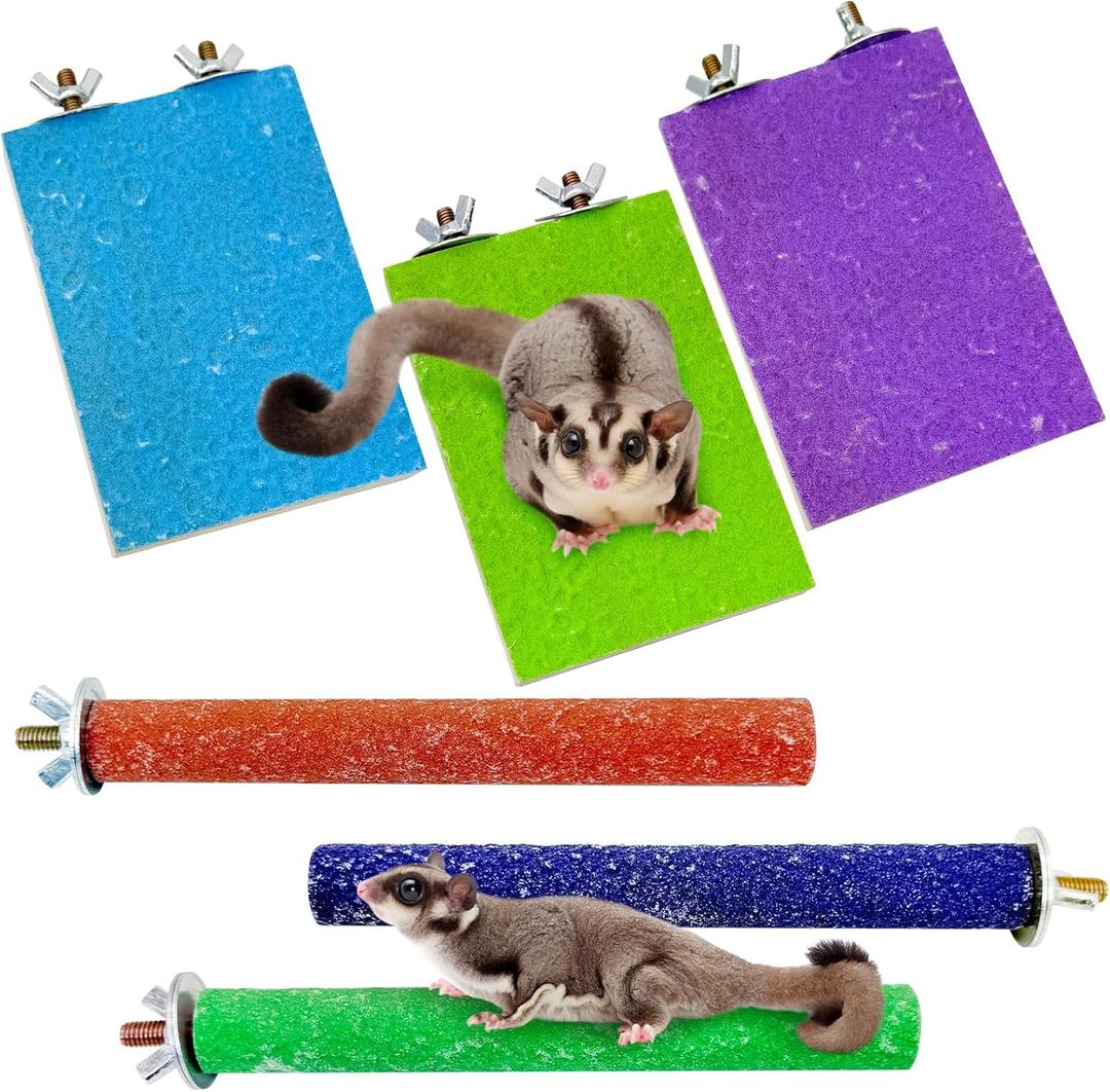 BNOSDM 6PCS Sugar Glider Pole Stand Toy Natural Wood Climbing Platform Colorful Paw Grinding Perch for Sugar Glider Cage Accessories Exercise Toys for Squirrels Hamster Chinchillas Rats Gerbil