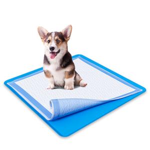 TidyFriend Dog Pee Pad Holder Tray - Fits Up to 24” x 24” Pee Pad Holder for Dogs - Stable Grip, Raised Edges, Quick-Wipe Silicone Surface Dog Pad Holder for Indoor Flooring Protection (Dark Blue)