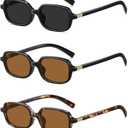 Retro Rectangular Sunglasses for Women Trendy Funny Vintage Fashion Narrow Small 90s Sunnies(3 Pack)