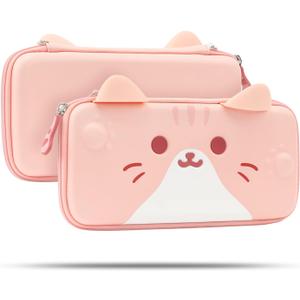 GeekShare Carrying Case Compatible with Switch OLED / Switch 2017, Protective Hard Shell Travel Pouch with Storage for Games & Accessories, Cat Ear