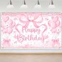 Avezano Coquette Happy Birthday Backdrop Pink Bow Coquette Birthday Party Decorations Bow Happy Birthday Banner Bow Tie Birthday Backdrop for Girls Birthday Party Supplies 70.8 x 43.3 Inch