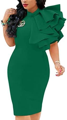 XXTAXN Women's Cocktail Bodycon Ruffle Sleeveless Formal Midi Pencil Dress XL