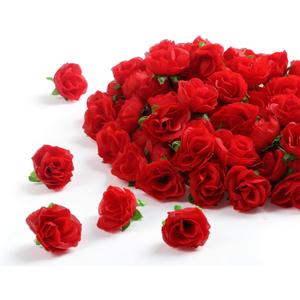 SITUMEIZI 100 Pcs 1.3 inches Mini Red Rose Head Fake Red Roses Artificial Flowers for Home DIY Flower Wall Mother's Day Party Birthday Decor