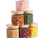 ComSaf 0.7 Qt Rectangle Glass Storage Containers with Lids, Glass Jars with Bamboo Lids, Clear Food Jar, Sugar Coffee Containers, Small Pantry Storage Container for Tea Candy Nuts Spices Oat