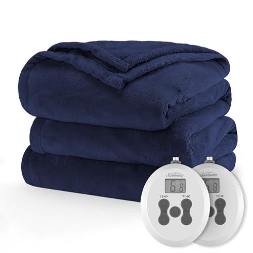 Sunbeam Royal Luxe Microplush Heated Electric Blanket Queen Size, 90" x 84", 12 Heat Settings, 12-Hour Selectable Auto Shut-Off, Fast Heating, Machine Washable, Warm and Cozy, Orion Blue