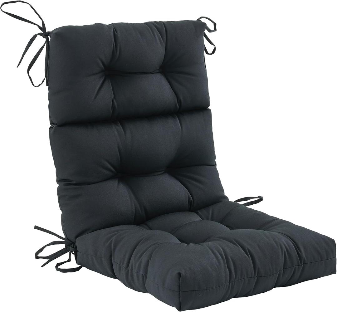 Outdoor High Back Chair Cushion,Water Resistant Tufted Adirondack Rocking Chair Cushion with Ties,Replacement Seat Cushion for Patio Furniture,Black
