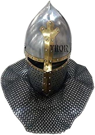 Greek Corinthian Armor Helmet with Chainmail LARP Warrior Costumes Fully Wearable Armor Helmet with Stand Silver