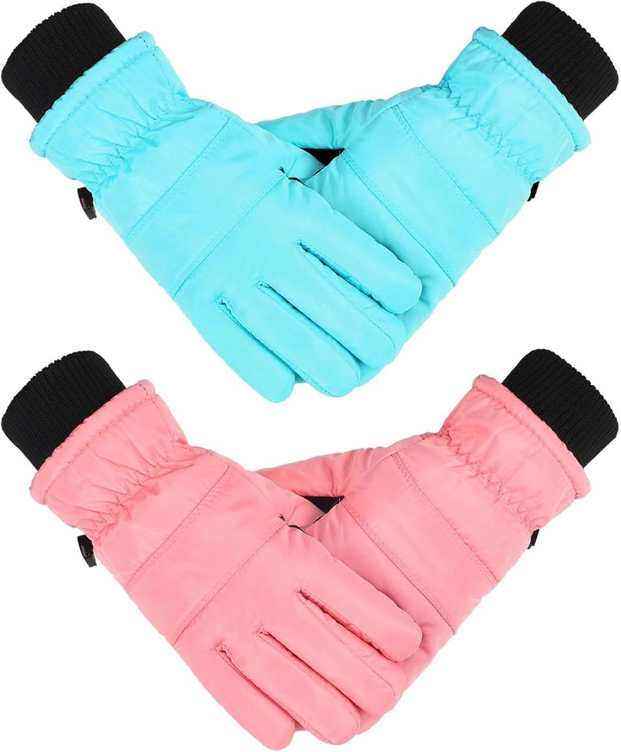 Boao Kids Winter Ski Gloves Waterproof Warm Snow Mittens Full Finger Gloves for Toddlers Infants (1 - 3 Years, Blue, Pink)