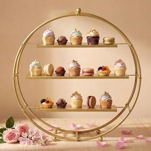 Shimeyao 1 Pcs Gold Cupcake Stand 22 Inch Tiered Dessert Stand Large Metal 3 Tier Serving Tray Round Gold Dessert Table Display for Wedding, Birthday Party, Catering Events