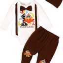 Newborn Baby Boy Clothes Boy Outfit Infant Romper Winter Fall Long Sleeves Pants Set Hat 3PC (0-3 Months, White-tgv)