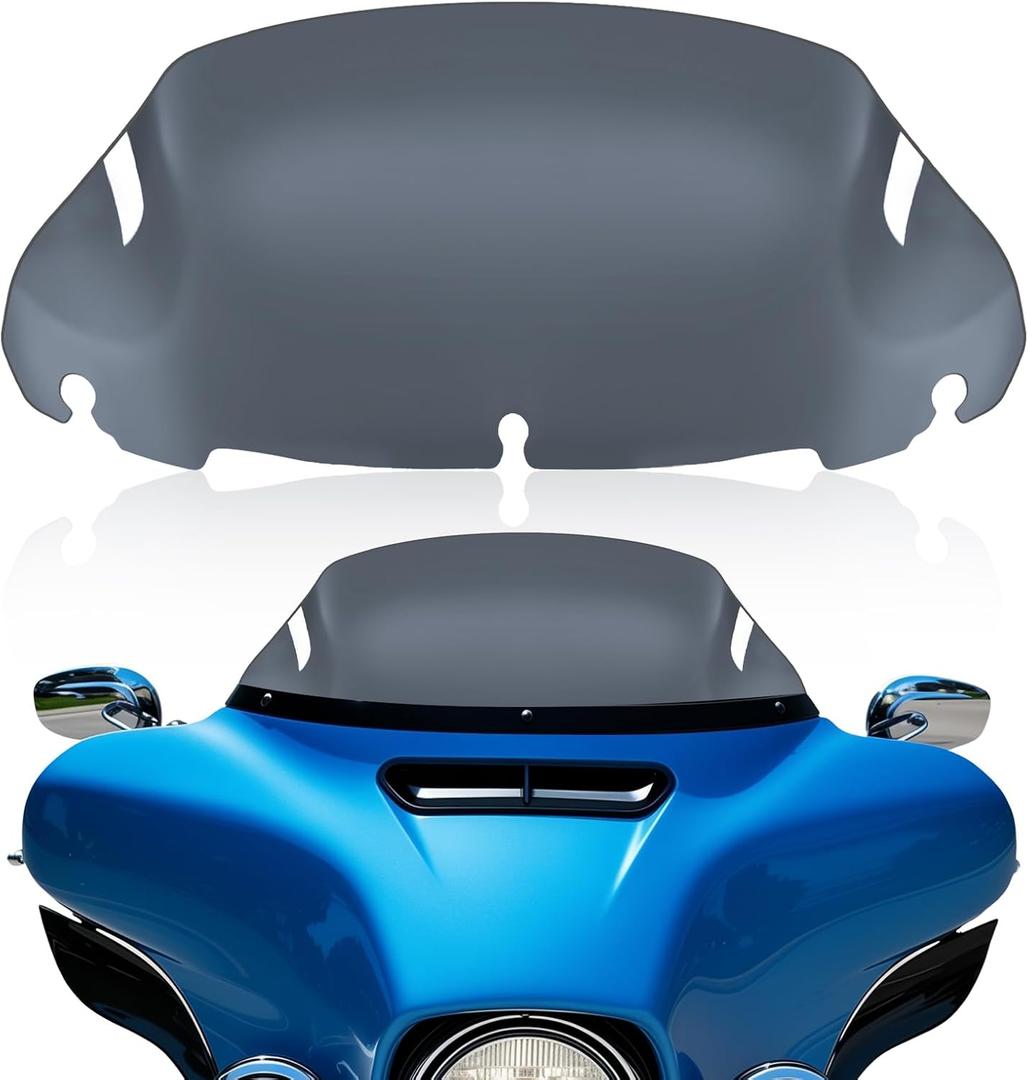Smoke 9" Motorcycle Wave Windshield Windscreen Compatible for 2014-2023 Harley Davidson Touring Street Glide Electra Glide Tri Glide FLHX FLHXU FLHTC FLTR FLTR FLHTK FLHXSE