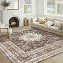 cotiled 9x9 Area Rug for Living Room, Washable, Traditional, Dark Brown
