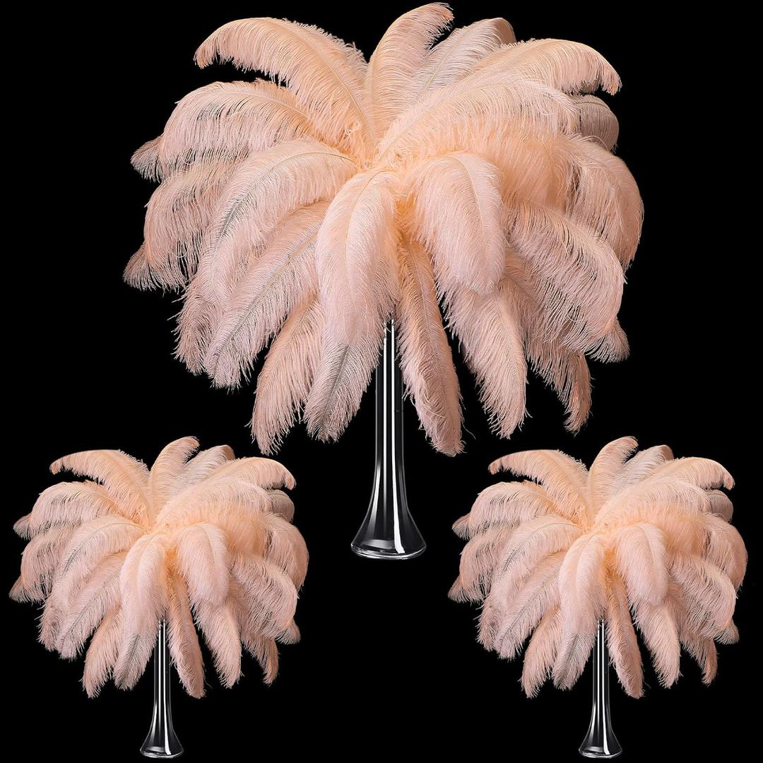 Maitys 90 Pcs Large Natural Ostrich Feathers Bulk 14-16 Inch (35-40cm) 12-14 Inch (30-35cm) 10-12 (25-30cm) Ostrich Feathers Plumes for Centerpieces Wedding (Champagne)