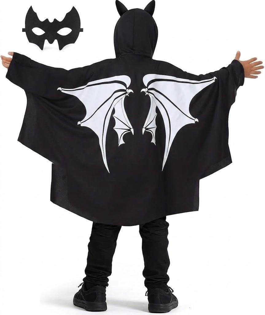 Bat Costume Mask 2-Piece, Bat wings Vampire Costume, Vampirina Cape, Black Halloween Costume for Children 130