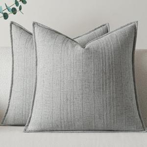 a moment Linen Pillow Covers Set of 2,Boho Farmhouse Throw Pillowcases Neutral Textured Decorative Covers for Couch Sofa Bed, Soft Linen Blend Accent Case Cushion Home Decor 20"x20"Light Grey