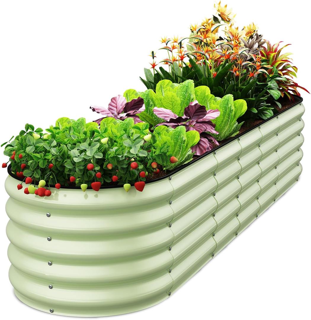 Galvanized Raised Garden Bed, 8x2x1.5 FT Oval Metal Planter Box for Outdoor, 18 Raised Beds for Gardening Vegetables Flower Herb(Sage Green)