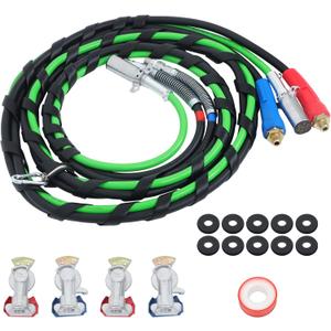 WFLNHB 15 Ft 3 in 1 Air Line Hose Kit Heavy Duty Wrap 7 Way ABS Power Cord Airlines Assembly with Teflon Tape for Semi Trucks Tractor Trailer