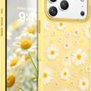 DOMAVER for iPhone 17 Pro Max Case, Magnetic Phone Case for iPhone 17 Pro Max [Compatible with MagSafe] Slim Fit Flowers Floral Design Shockproof Protective Bumper Women Girls Cover, Daisy-Yellow
