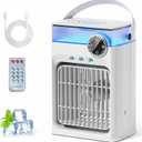 Portable Air Conditioner with Remote Control,1200ml Evaporative USB Mini Air Cooler Conditioner RGB 8 LEDs, 3 Speed 3 Spray Mode,2-8H Timer Small Portable Ac Unit for Home Bedroom,Pearl White