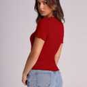 LOMON Women's Crew Neck Short Sleeves T Shirts Ribbed Knit Summer Basic Fitted Tees Lettuce Edge Going Out Tops М