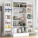 kepptory 47 Pantry Cabinet, Kitchen Pantry Storage Cabinet with Doors and Adjustable Shelves,Freestanding Buffet Cupboards Sideboard for Living Room and Dinning Room (White)