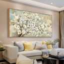arteWOODS Flowers Framed Wall Art - Beige Flower Branches Canvas Pictures Wall Decor Rustic Brown Botanical Painting Artwork Elegant Floral Prints for Living Room Bedroom 58 x 29in Natural Wood Frame