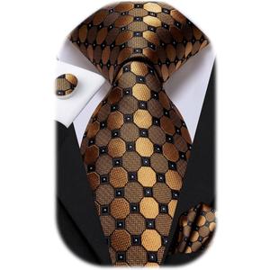 Dubulle Mens Tie Set Solid Paisley Silk Striped Necktie for Men with Cufflinks Tie and Pocket Square (A Black Brown Bronze)