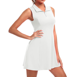 Women's Golf Tennis Dress Athletic Workout Dress with Shorts and Pockets White M